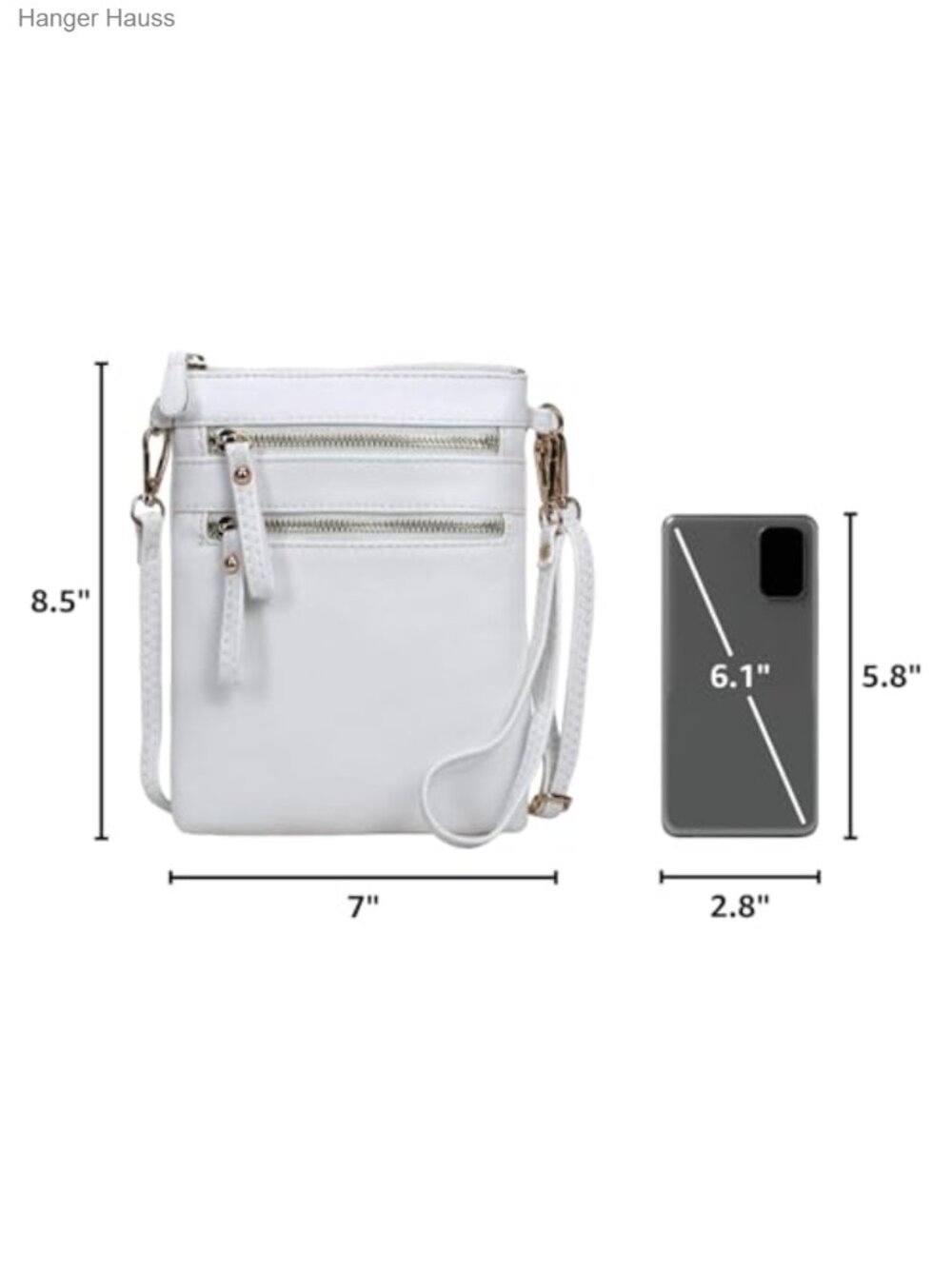 Faux Leather Crossbody Bag with Detachable Wristlet, Multi Zip Pockets, - Picture 2 of 6